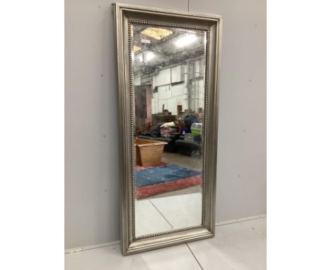 A large rectangular contemporary wall mirror with silvered frame, width 80cm, height 180cm