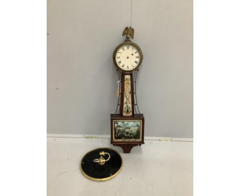 A 19th century style American drop dial wall clock, height 96cm together with a circular metal ceiling light