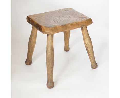 A Victorian oak rope-twist barometer, bellows, a stool and a shooting stick, largest shooting stick, 76cm high