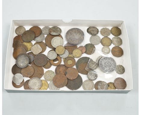 A collection of coins including an Elizabeth I shilling, a Baden zwei Gulden 1847, halfcrown 1816 etc.