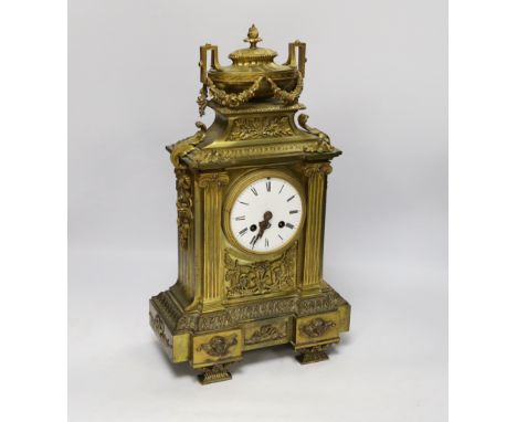 A Louis XVI style ormolu mantel clock, late 19th century, 43cm high