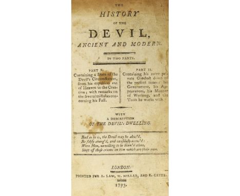 ° ° [Defoe, Daniel] - The History of the Devil: Ancient and Modern in two parts, [part one only], 2nd edition, 8vo, calf reba