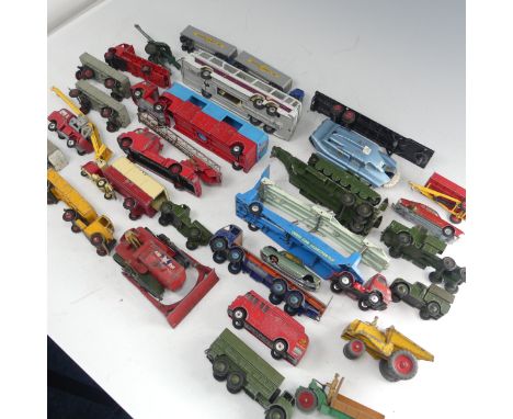 A collection of play-worn die-cast metal toy model cars, commercial and army vehicles, mostly Dinky and Corgi, 1950's/1960's,