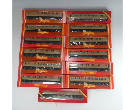 Hornby Railways: Thirteen ‘00’ gauge LNER Passenger Coaches, teak finish, including 4 x R.413 1st Class Sleeping Car, R.435 C