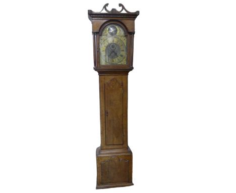 George Green, Leicester, an 18th century oak 8-day Longcase Clock, with two-weight movement striking on a bell, 12'' brass di