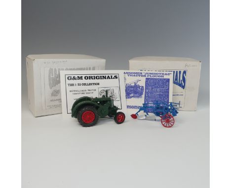 A G&amp;M Tractor Limited edition Marshall Diesel Tractor 1:32  in green with red wheels and black fittings, no. 7/50, togeth