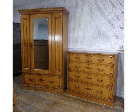 In the manner of E.W. Godwin(1833-1886) A good Aesthetic Movement painted pine and oak two piece bedroom Suite, both with mat