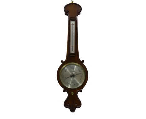 A 19th Century walnut cased banjo mercury Barometer Thermometer, silvered dial stamped 'Vincent Somalvico, 14 Charles St, Hat