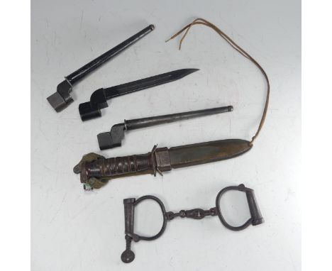 An American USM8 B.M.CO bayonet Knife, with scabbard and material fittings, together with three bayonets, one stamped 'N09Mk1