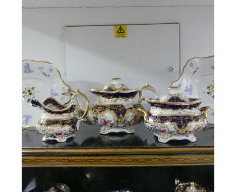 A 19th century Staffordshire part tea set, comprising teapot, sugar basin and cream jug with sixteen cups, ten saucers, three