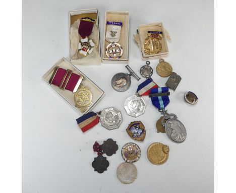 Masonic Interest; A silver gilt Royal Arch Chapter Jewel, hallmarked London, 1930, a silver gilt RMIG jewel, dated 1936 etc.,