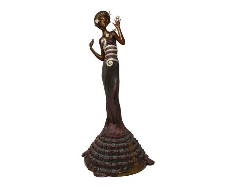 Erte (NY / Russian Federation, France, 1892-1990) "Fantasia" Bronze Figure.Foundry Signature w/ Stamp: 1987 Chalk and Vermill