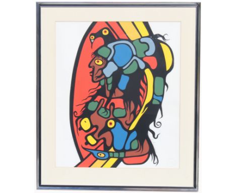 Norval Morrisseau (Ontario/Canada, 1932 - 2007) "The Woman and the Fly" lithograph. Pencil signed, titled and numbered (89/98