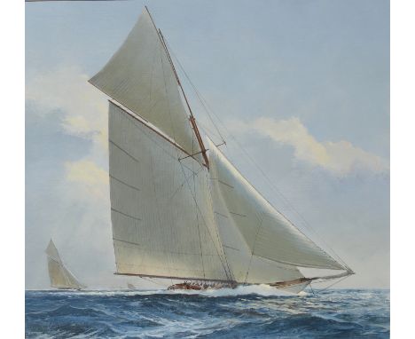 Charles J Lundgren (New York, Connecticut, 1911 - 1988) "America's Cup-Vigilant" Oil on masonite painting. Signed lower right