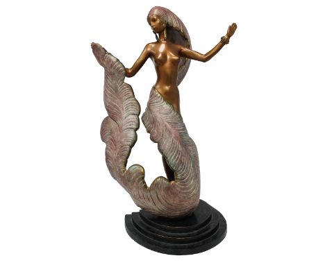 Erte (NY / Russian Federation, France, 1892-1990) "Folies Bergere" Bronze. Foundry Signature w/ Stamp: 1987 Chalk and Vermill