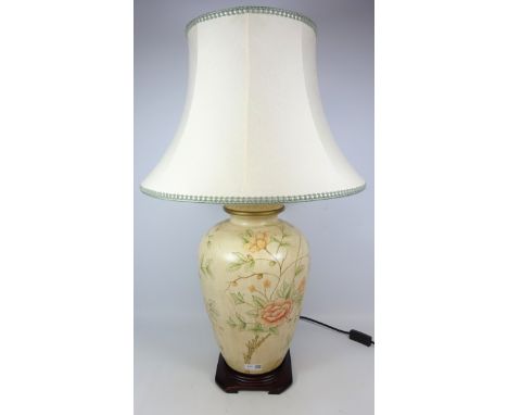 Large pottery floral pattern table lamp, H42cm excluding fitting (This item is PAT tested - 5 day warranty from date of sale)