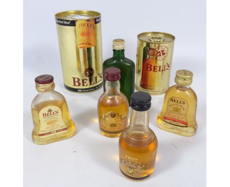 Bell's old Scotch Whisky miniatures including two tins etc, 40% vol. 6 & a Black & White miniature, 70 proof, (7)   Condition
