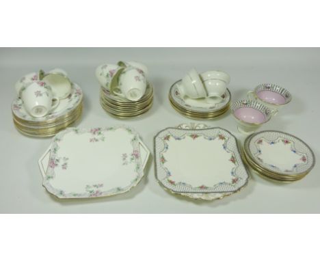 Shelley Art Deco tea set no.B293 - ten saucers, six cups, one sandwich plate, ten plates and Shelley early c.1916 tea set no.
