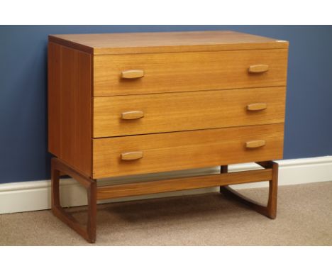 Vintage retro teak three drawer chest, W81cm, H72cm, D46cm   Condition Report   Click here for further images, condition, auc