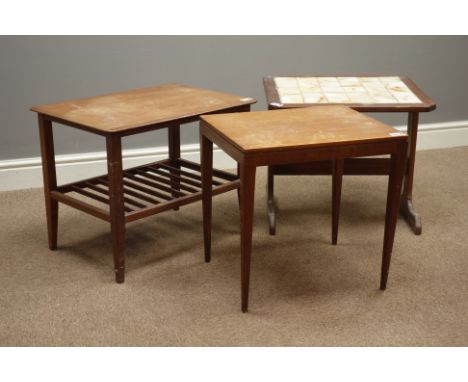 1970s vintage teak occasional table with undertier and two other teak occasional tables, one with tiled top   Condition Repor