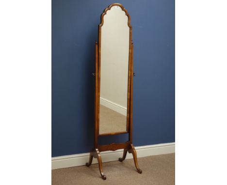 Early 20th century walnut framed cheval dressing mirror, H159cm   Condition Report   Click here for further images, condition