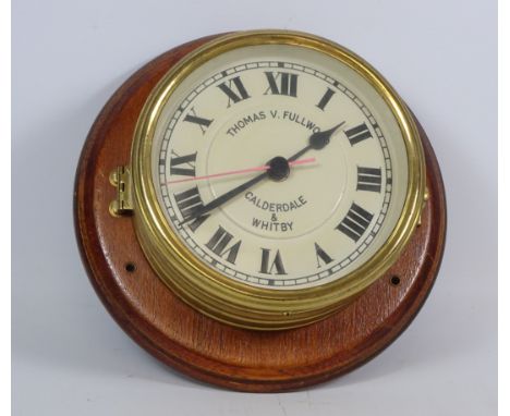 Bulk head ship's type clock, by Thomas V Fullowood, Calderdale & Whitby    Condition Report   Click here for further images, 