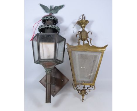 19th Century coach lamp with eagle finial and a brass lantern (2)   Condition Report   Click here for further images, conditi