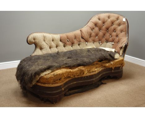 Late 19th century French rosewood serpentine chaise longue, high spoon back, on castors, L190cm   Condition Report   Click he