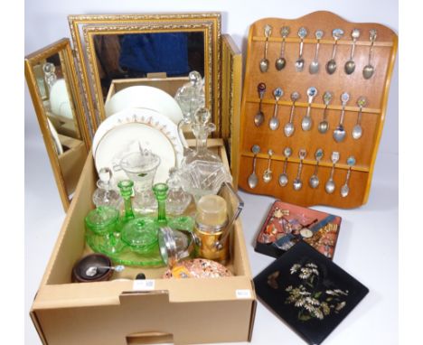 Meiji period Japanese lacquered box containing costume jewellery and Vintage watches, cut glass decanter, glass dressing tabl