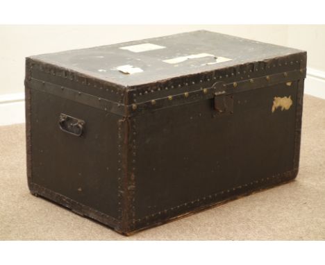 20th century 'W. J Lovelace & Sons' metal bound travelling trunk, W76cm, H45cm, D48cm   Condition Report   Click here for fur