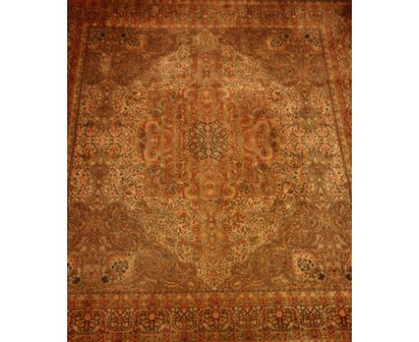 Large Persian design 'Axminster' type rug carpet, overall floral design with animal motifs, 368cm x 320cm   Condition Report 