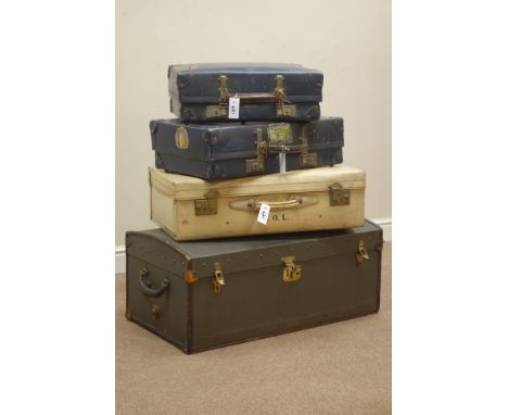 20th century 'Brooks' travelling trunk with domed top and three other travelling cases   Condition Report   Click here for fu