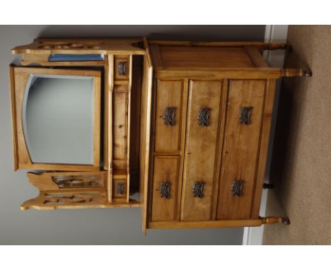Edwardian walnut dressing chest, two short and three long drawers, raised swing mirror and trinket drawers, W99cm, H153cm, D4