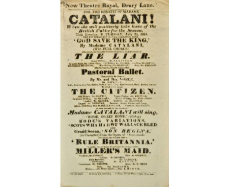 *Playbills. New Theatre Royal, Drury Lane. For the Benefit of Madame Catalani... The Liar... Pastoral Ballad... The Citizen, 