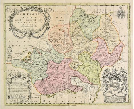 Hertfordshire. Seller (John), Hertforshire actually survey'd and delineated [1679 or later] engraved map with contemporary ha