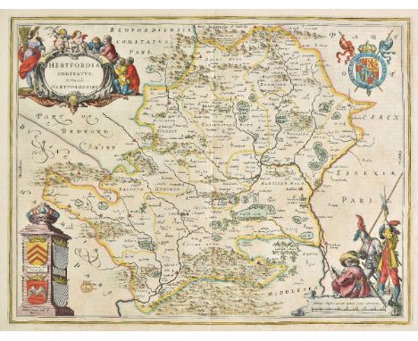 Hertfordshire. Blaeu (Johannes), Hertfordia comitatus Hertfordshire, Amsterdam, circa 1648, engraved map with contemporary ha