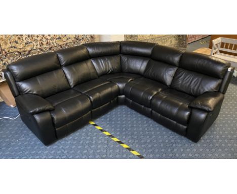 FURNITURE VILLAGE MODERNA BLACK LEATHER POWER CORNER RECLINER SOFA - EX DEMO