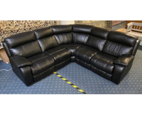 FURNITURE VILLAGE MODERNA BLACK LEATHER POWER CORNER RECLINER SOFA - EX DEMO