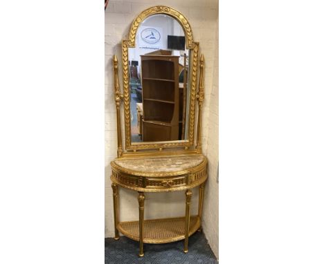 GILT WOOD MARBLE TOP CONSOLE TABLE &amp; MIRROR