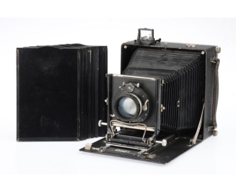 A Linhof Technika Large Format Folding Camera, black, 1936-45, 13 x 18 cm format, serial no.17173, with a Hugo Meyer Satz Pla