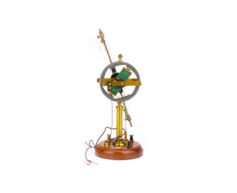 Geissler Tube Rotating Electric Motor, English, C.1900, label for , turned wooden base with terminals for low voltage to moto