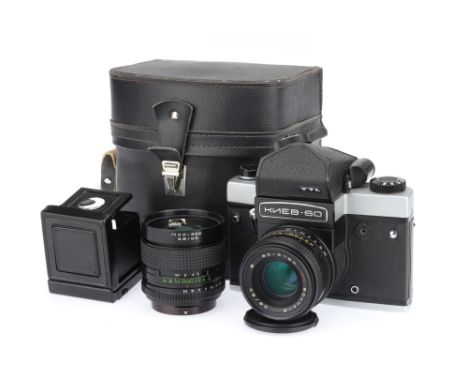 A Kiev 60 Medium Format SLR Camera Outfit, chrome, serial no, 9211537, body G-VG, shutter working, with TTL metered head, wor