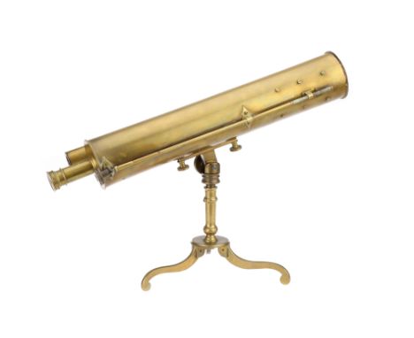 A 3 1/2in Reflecting Telescope, English, c.1750, unsigned, the telescope on an associated brass tripod with folding cabriole 