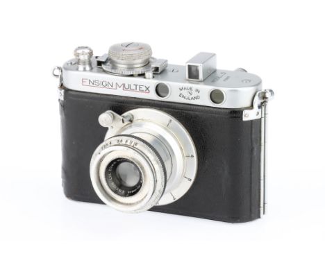 An Ensign Multex Model O Rangefinder Camera, 1937-38, chrome, serial no. H21907, with Ensign Multar Anastig. f/3.5 50mm lens,