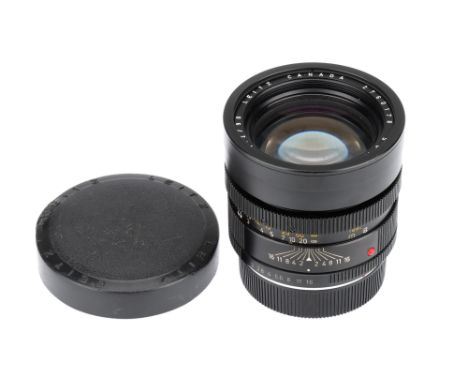 A Leitz Summicron-R f/2 90mm Lens, 3-cam, black, serial no. 2760178, body, G, elements, VG, some light internal haze, complet