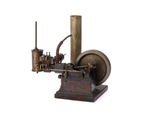 An Early Model Open Crank Gas Engine, English, c.1920, un marked, on cast iron base with open crank and disk flywheel, geared