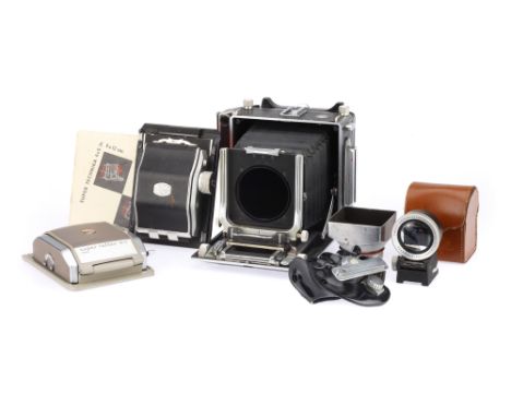 A Linhof Super Technika III Version 5 Large Format Field Camera, chrome &amp; black, serial no. 56546, body G, with 150mm ran