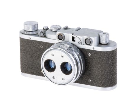 A FED Stereo Rangefinder Camera, 1961-65, chrome, serial no. 34974, with FED f/3.8 38mm stereo lens, chrome, serial no. 69, b