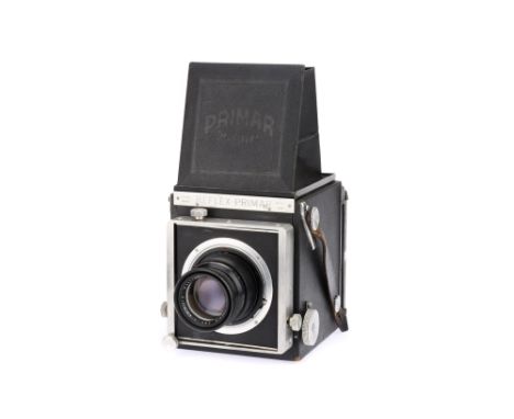 A Kamera-Werke Gorlitz Reflex-Primar SLR Camera, black, body G, shutter working, bellows G, leather to handle appears weak, p