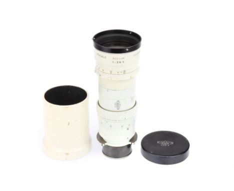 A Kinoptic Paris Special-Cine f/3.5 300mm Camera Lens, white, serial no. 56360, body G-VG, aperture blades move freely, focus